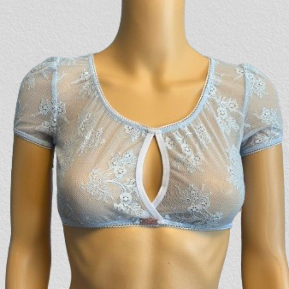 Daydream Nation Sheer Lace Keyhole Bra Top Lingerie XS light blue B99